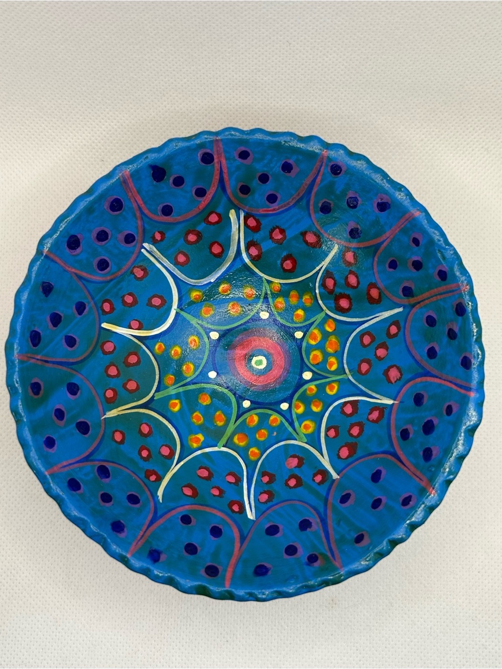 Vintage Bowl Trinket Dish Ceramic Hand-Painted Blue 3 Footed Talavera 5 Inch